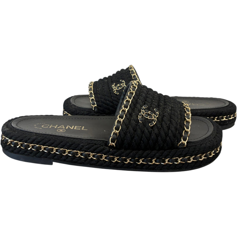 Women's Rope Chain CC Logo Sandals Black Size UK 5 / EU 38