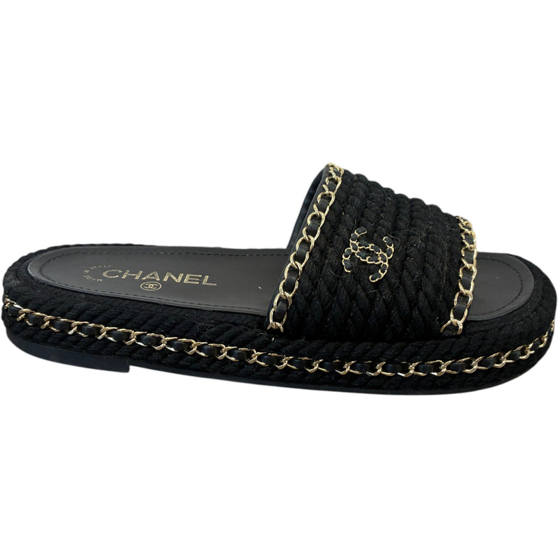 Women's Rope Chain CC Logo Sandals Black Size UK 5 / EU 38