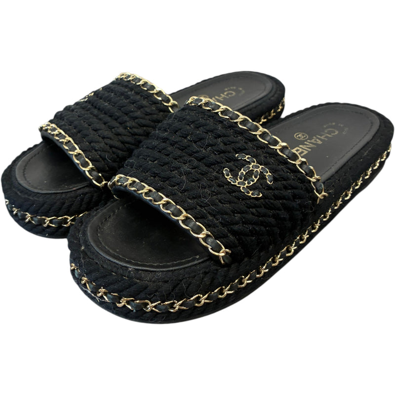 Women's Rope Chain CC Logo Sandals Black Size UK 5 / EU 38