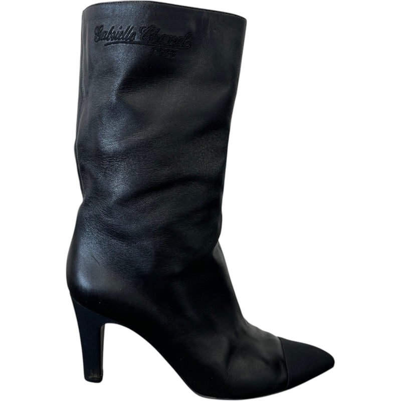 Women's Embroidered Logo Cap-Toe Heeled Boots Black Size UK 6.5 / EU 39.5