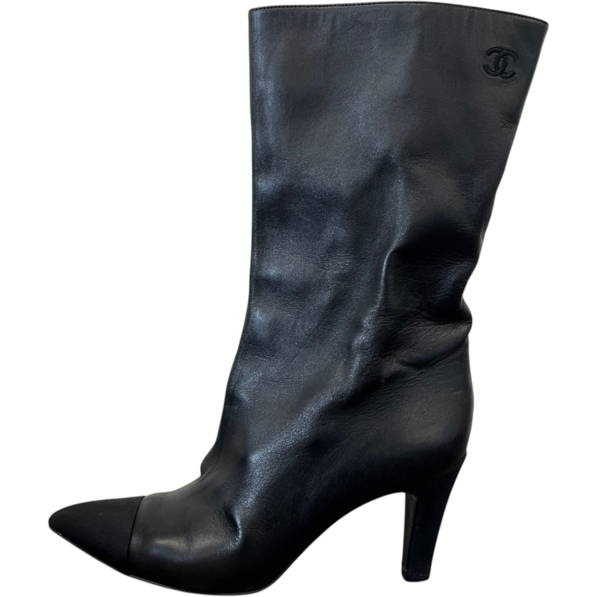 Women's Embroidered Logo Cap-Toe Heeled Boots Black Size UK 6.5 / EU 39.5 - Photo 5