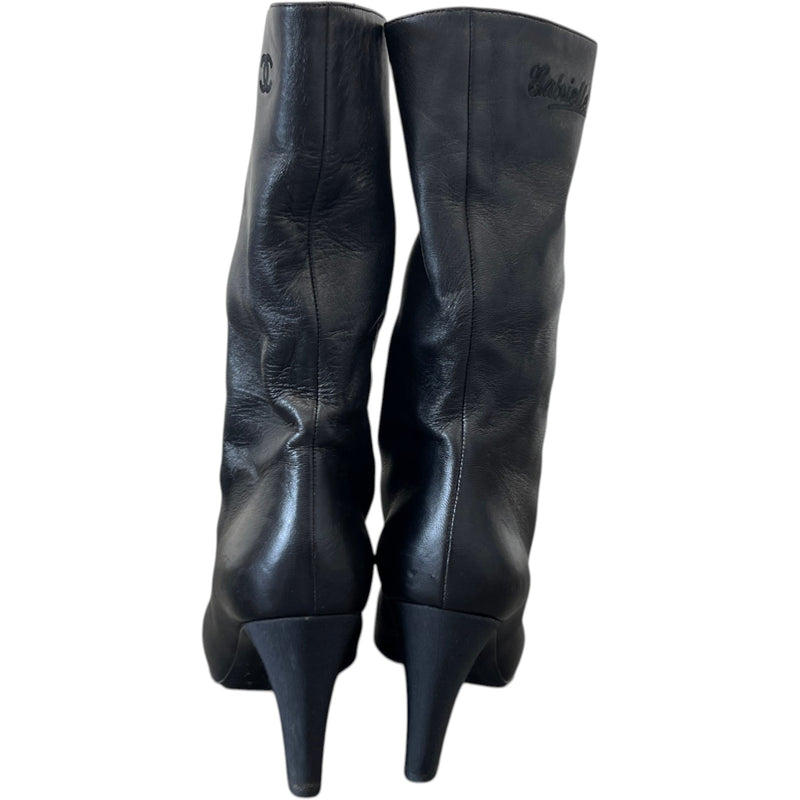 Women's Embroidered Logo Cap-Toe Heeled Boots Black Size UK 6.5 / EU 39.5