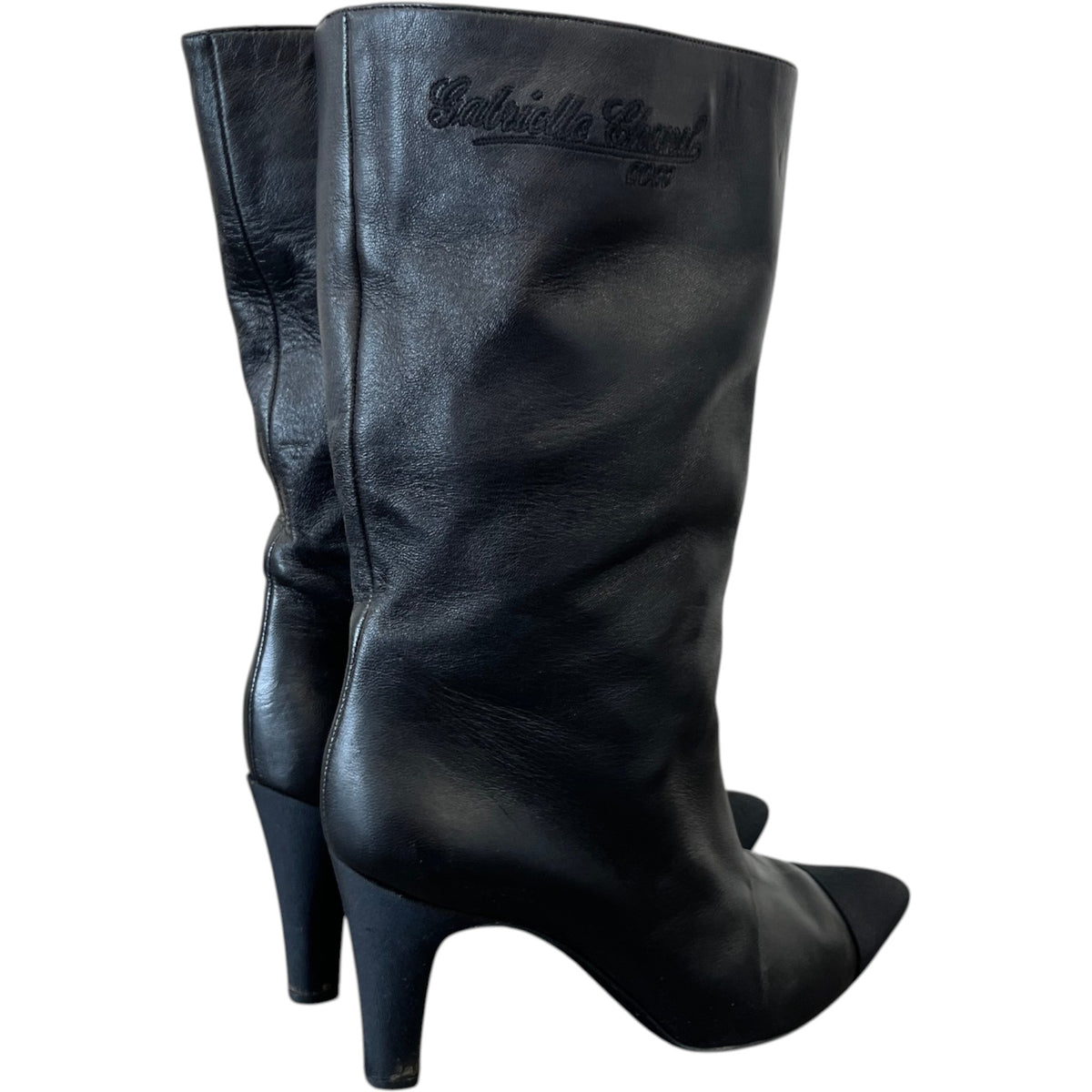 Women's Embroidered Logo Cap-Toe Heeled Boots Black Size UK 6.5 / EU 39.5 - Photo 8