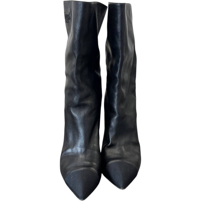 Women's Embroidered Logo Cap-Toe Heeled Boots Black Size UK 6.5 / EU 39.5