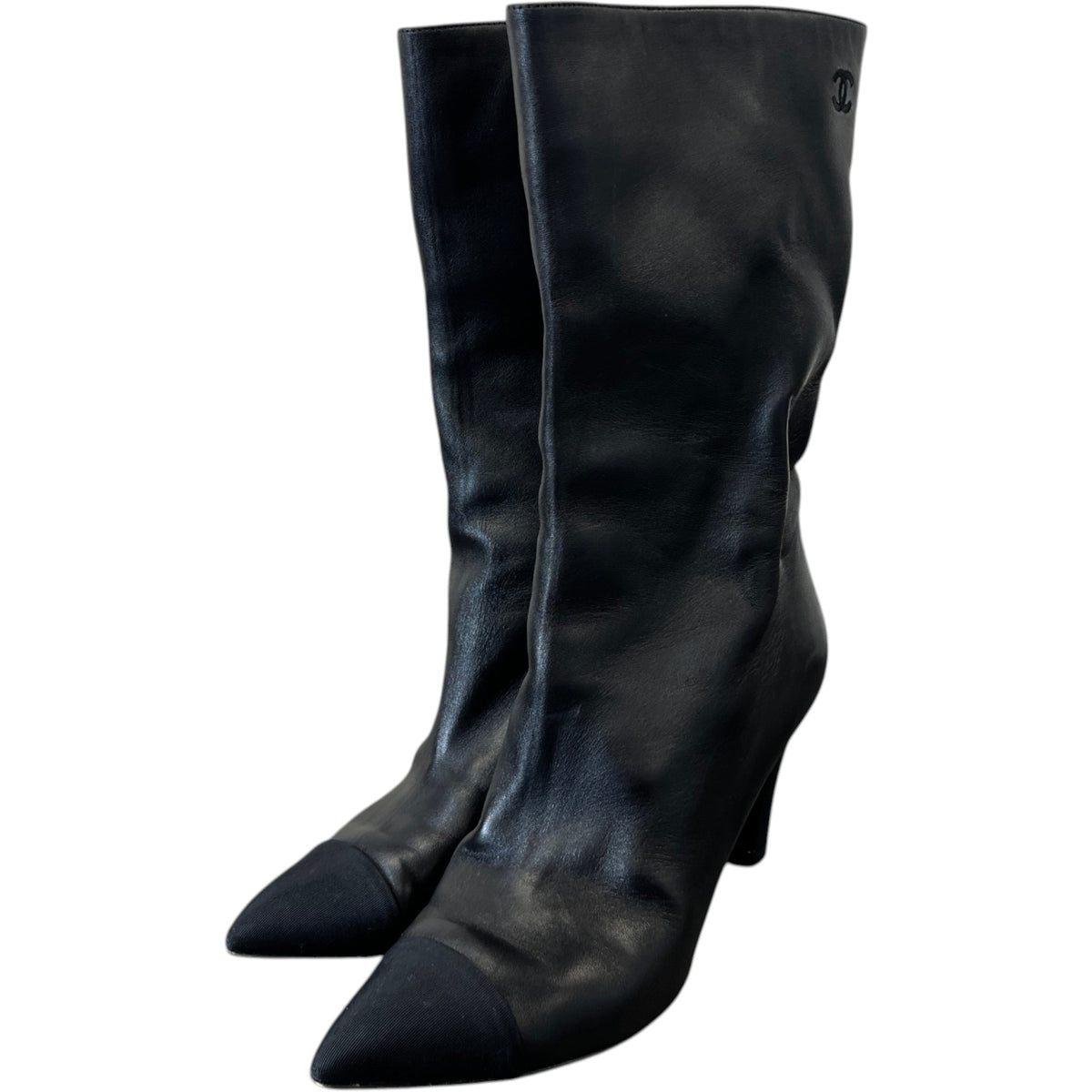 Women's Embroidered Logo Cap-Toe Heeled Boots Black Size UK 6.5 / EU 39.5 - Photo 9