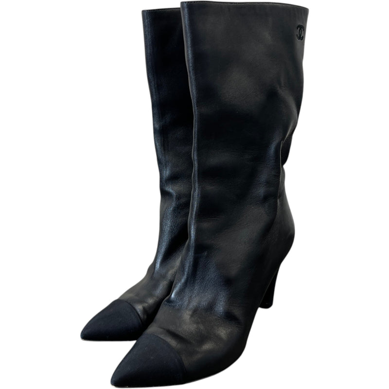 Women's Embroidered Logo Cap-Toe Heeled Boots Black Size UK 6.5 / EU 39.5