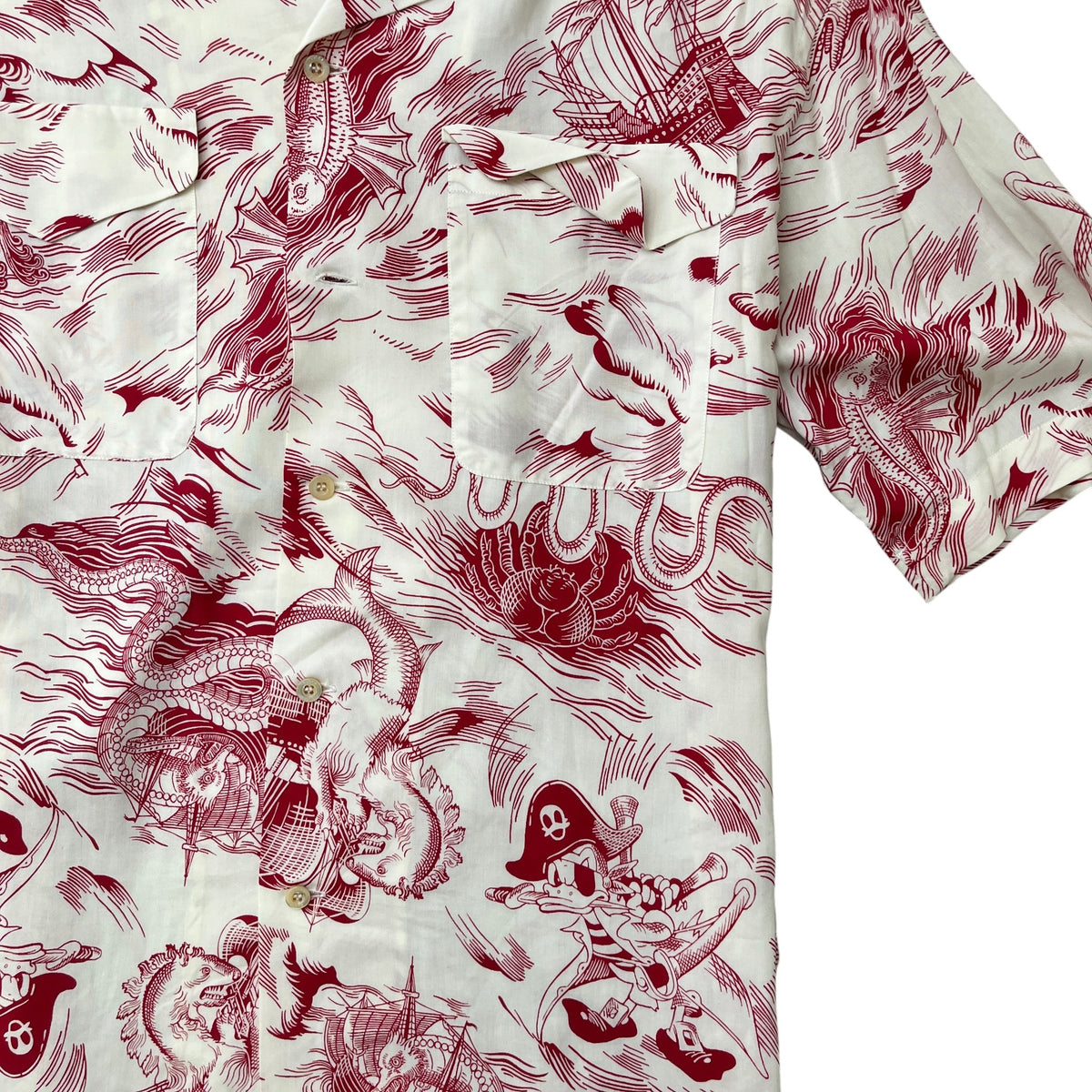 Men's Donald Duck Sea Storm Print Shirt White Size L - Photo 5