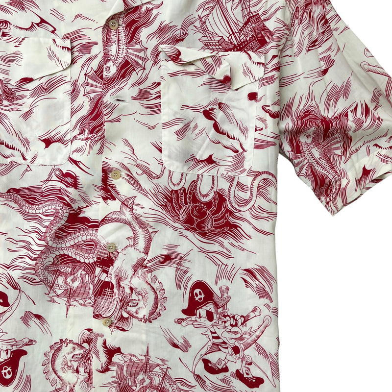 Men's Donald Duck Sea Storm Print Shirt White Size L