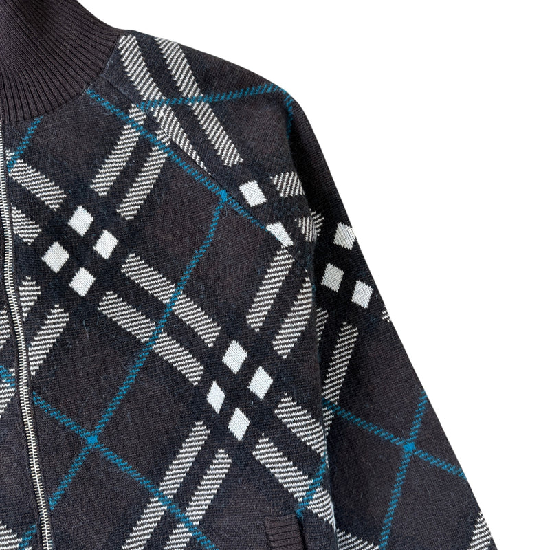 Men's Check Track Cardigan Grey Size S