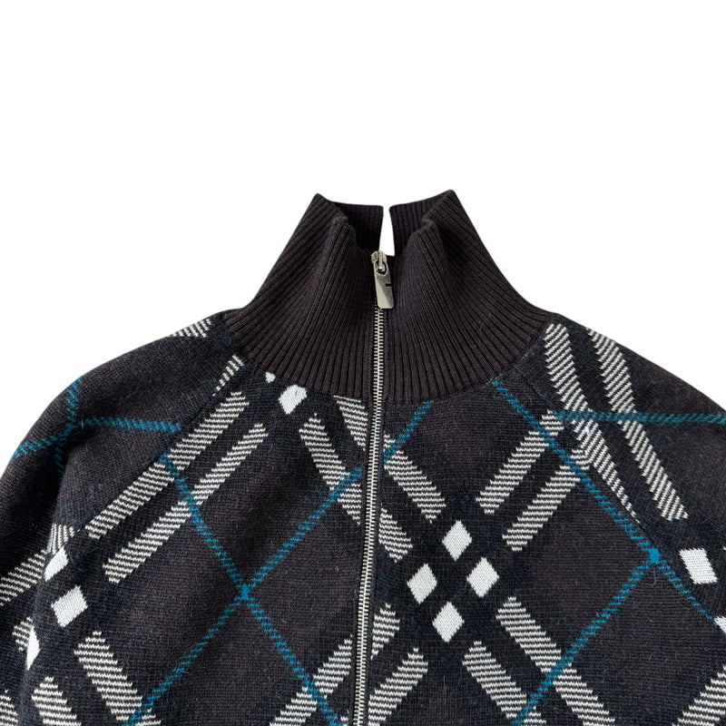 Men's Check Track Cardigan Grey Size S