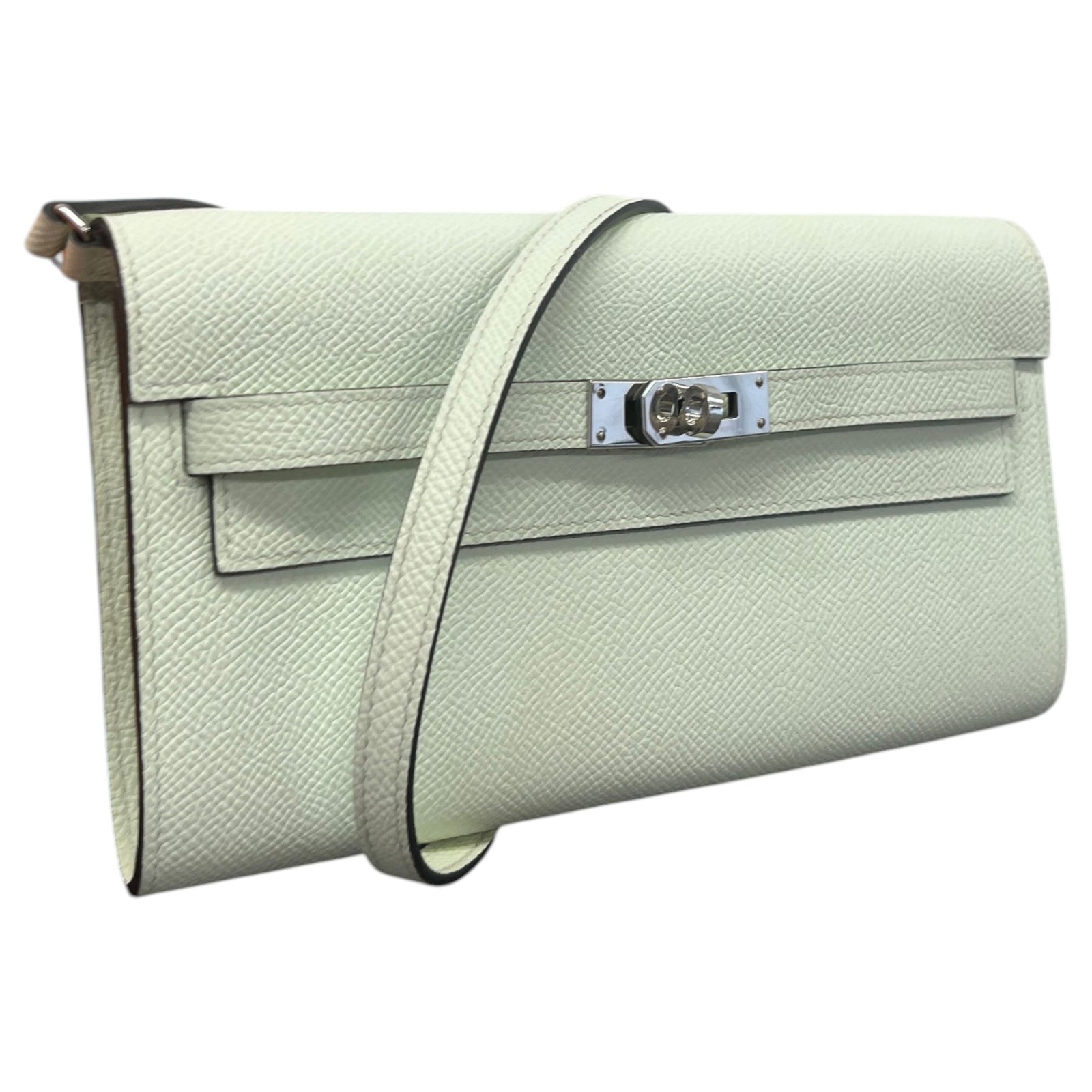 Women's Kelly To Go Epsom Vert Fizz PHW Clutch Green - Photo 4