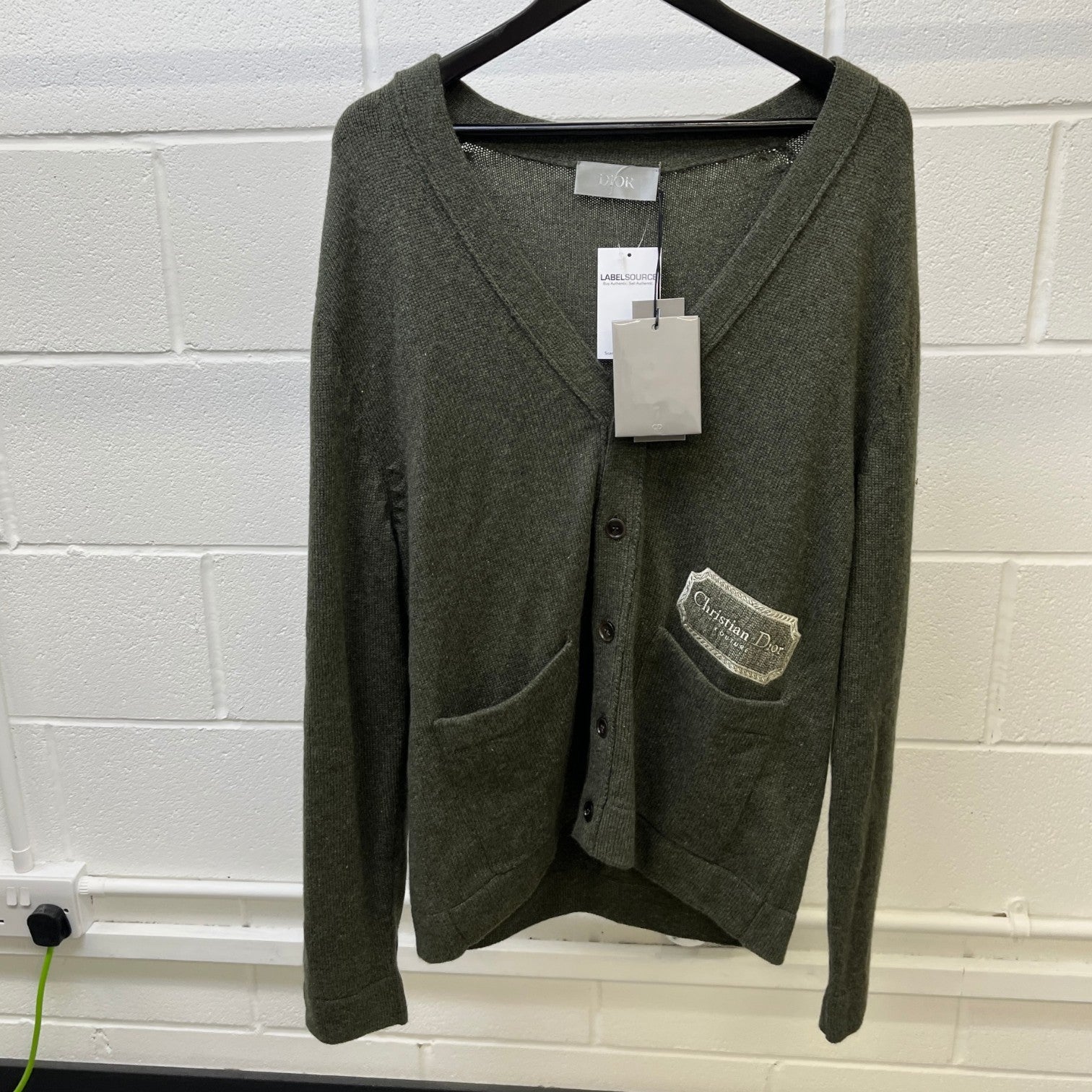Men's V-Neck Knit Embroidered Logo Cardigan Green Size XXL - Photo 8