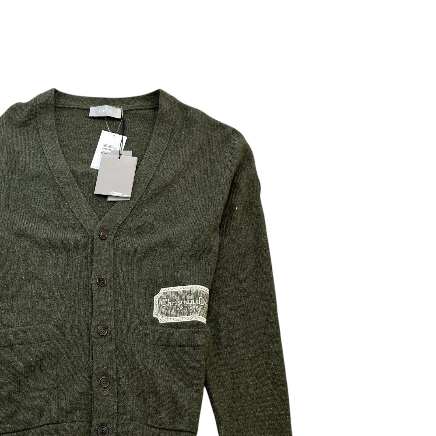 Men's V-Neck Knit Embroidered Logo Cardigan Green Size XXL - Photo 3