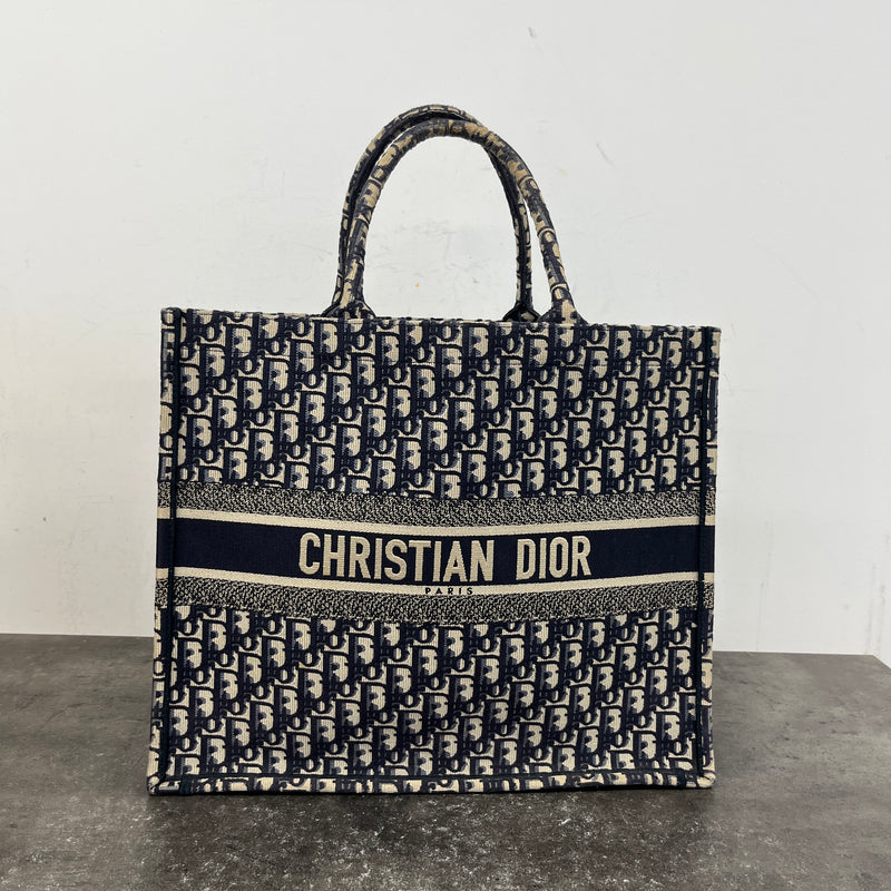 Women's Oblique Large Book Tote Handbag Navy
