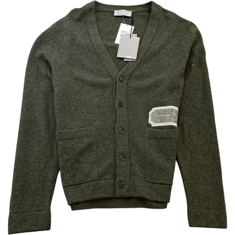 Men's V-Neck Knit Embroidered Logo Cardigan Green Size XXL