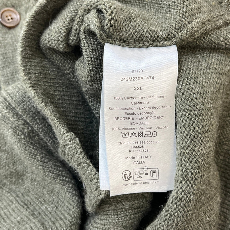 Men's V-Neck Knit Embroidered Logo Cardigan Green Size XXL