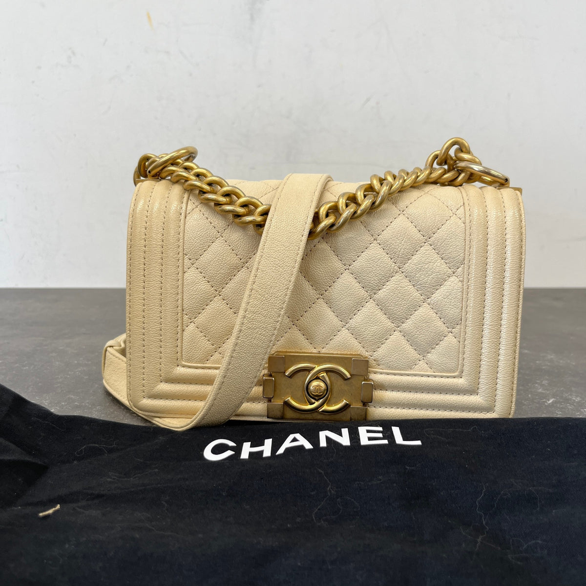 Women's Small Boy Caviar Handbag Cream - Photo 14