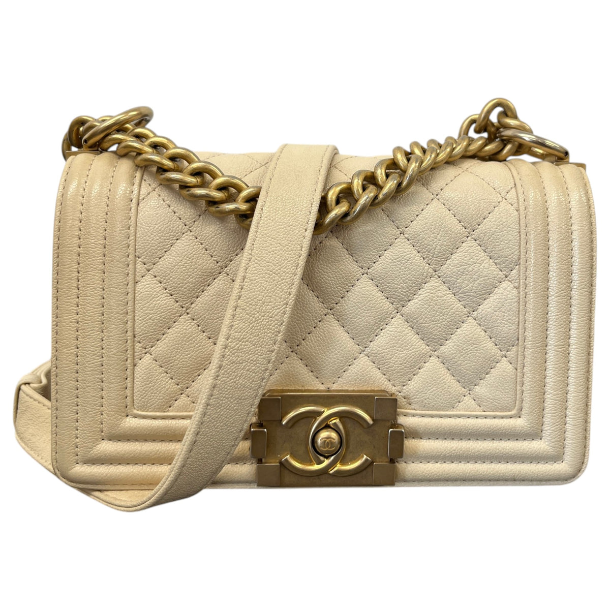 Women's Small Boy Caviar Handbag Cream - Photo 1