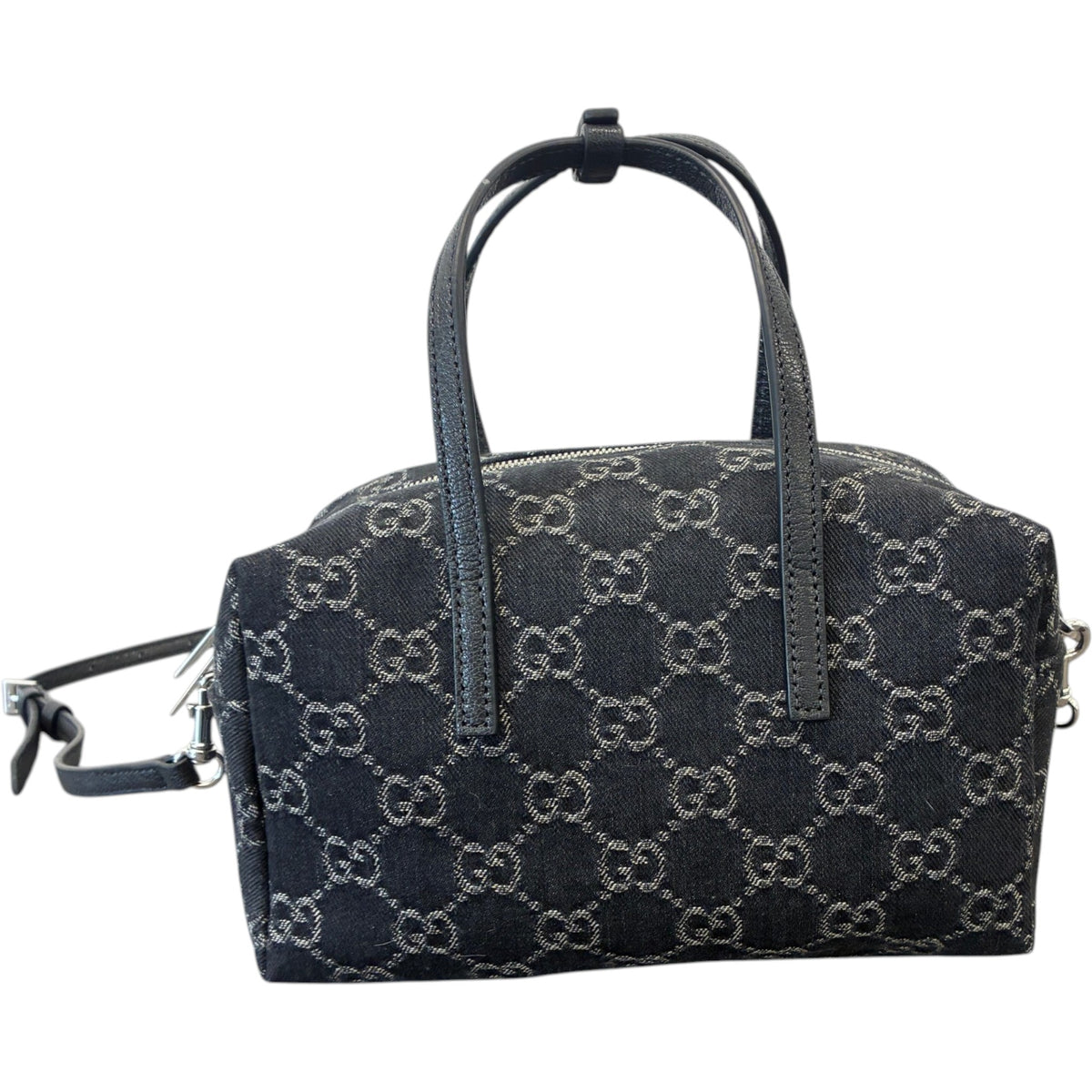 Women's GG Denim Small Boston Handbag Black - Photo 6