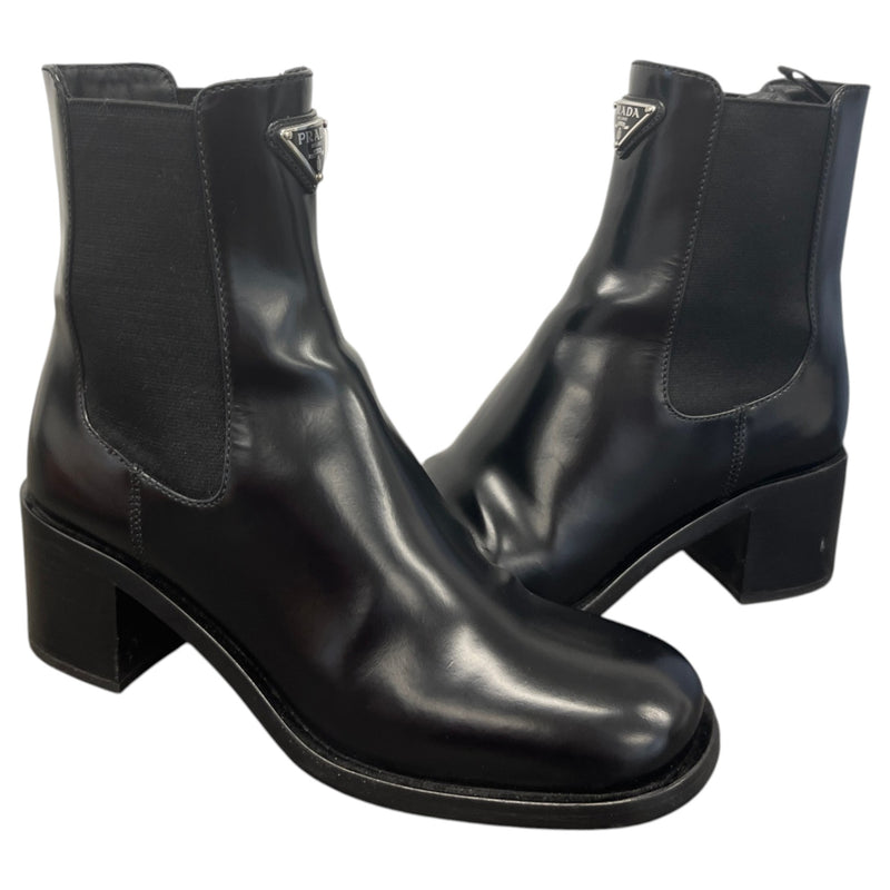 Women's Enameled Plaque Logo Boots Black Size UK 4 / EU 37