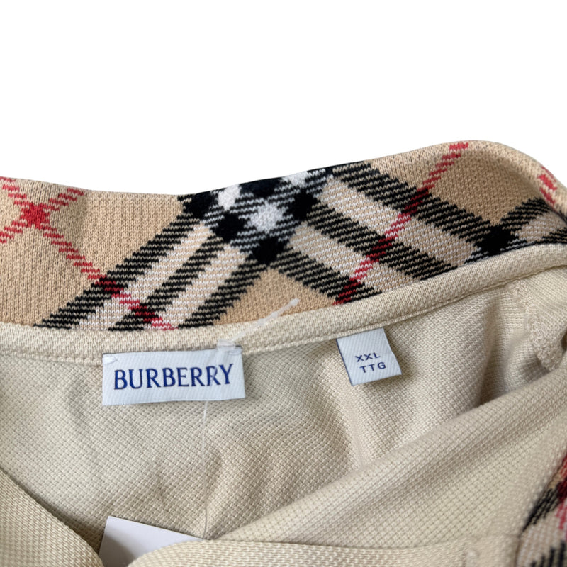 Men's Check Collar Polo Shirt Beige Size XXL