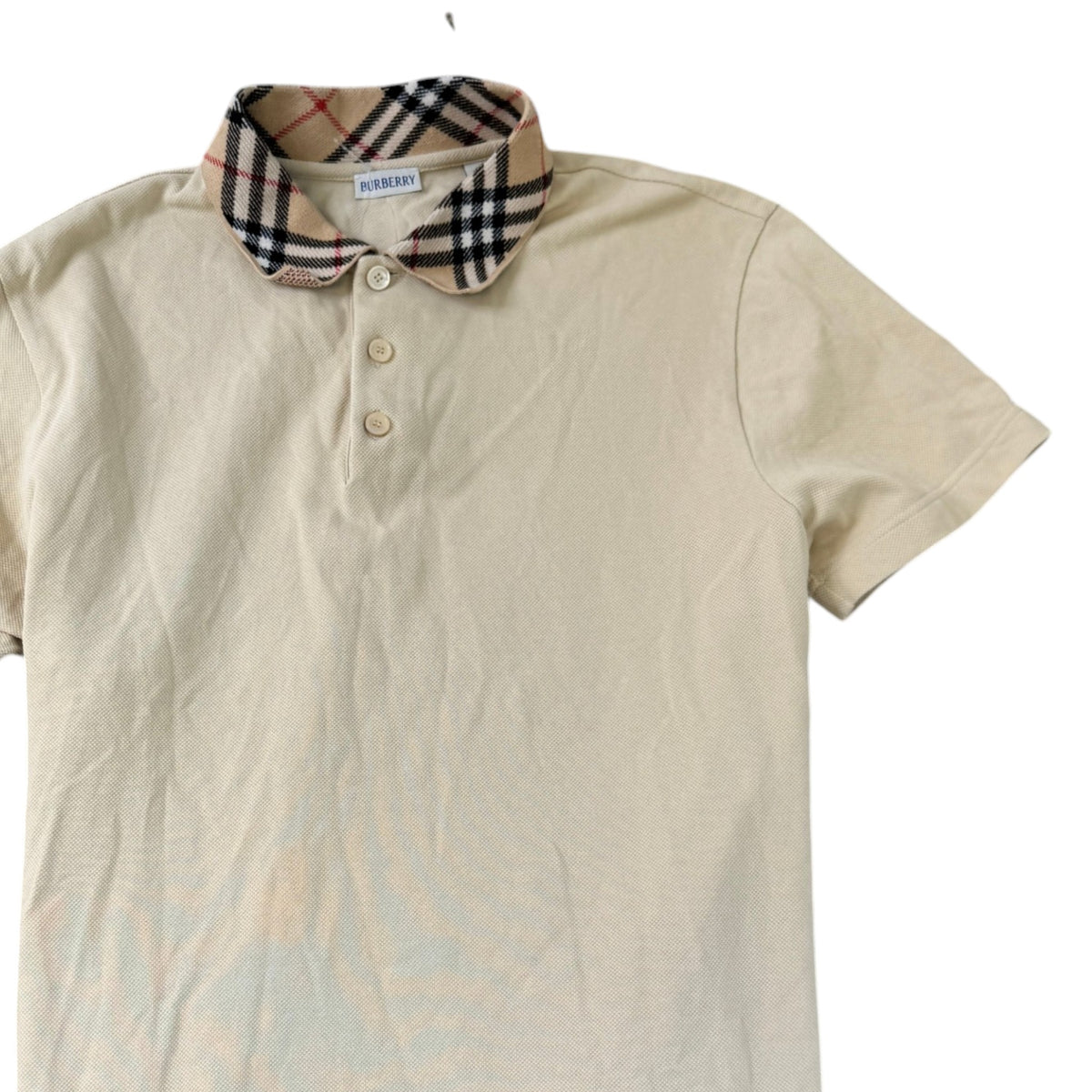 Men's Check Collar Polo Shirt Beige Size XXL - Photo 3