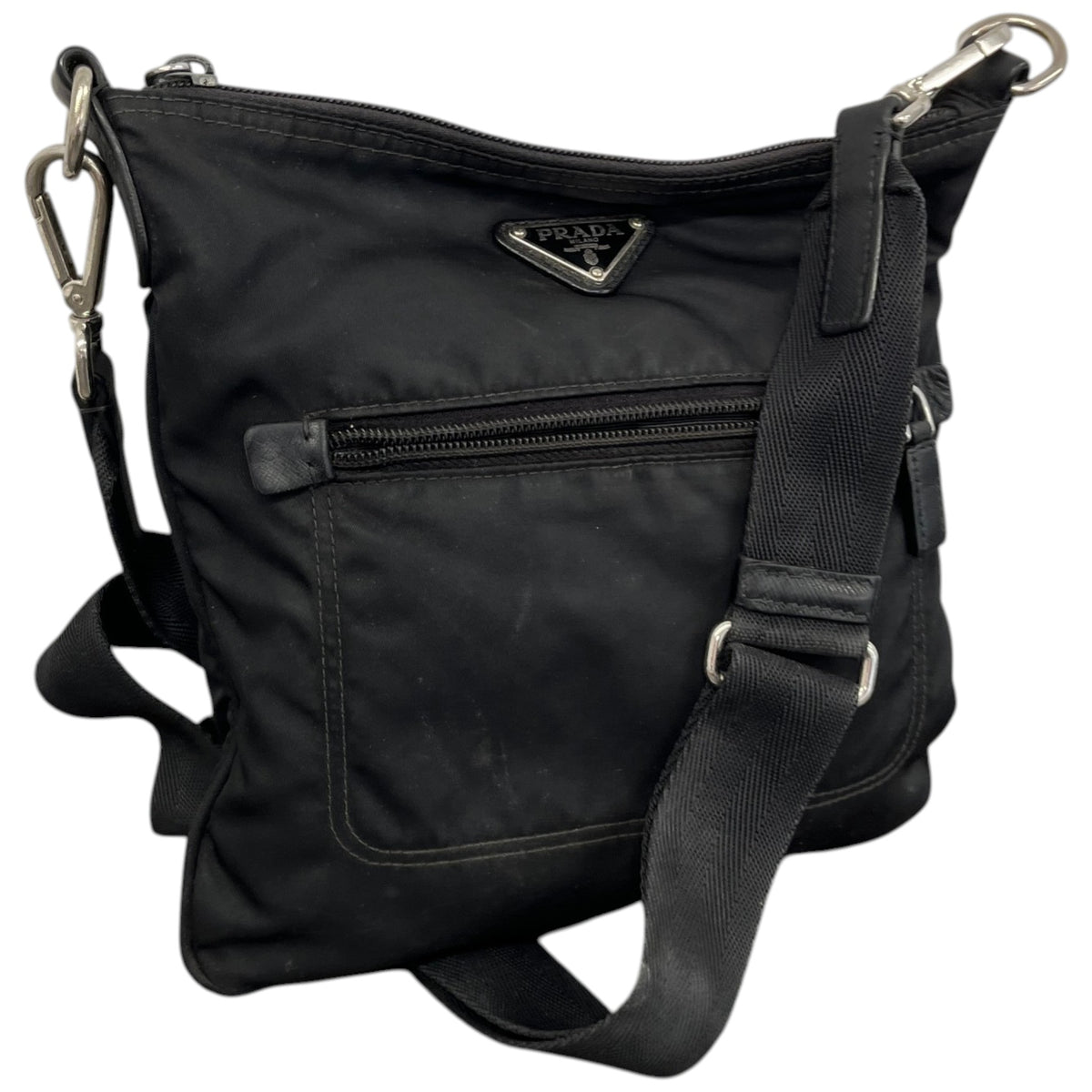Men's Re Nylon Plaque Logo Messenger Bag Black - Photo 4