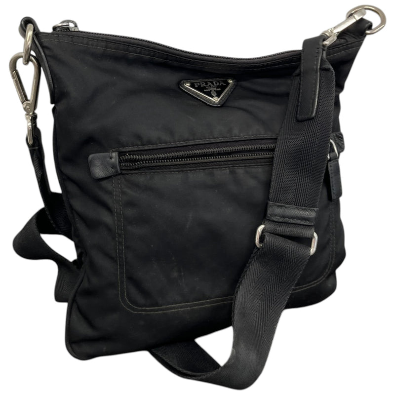 Men's Re Nylon Plaque Logo Messenger Bag Black