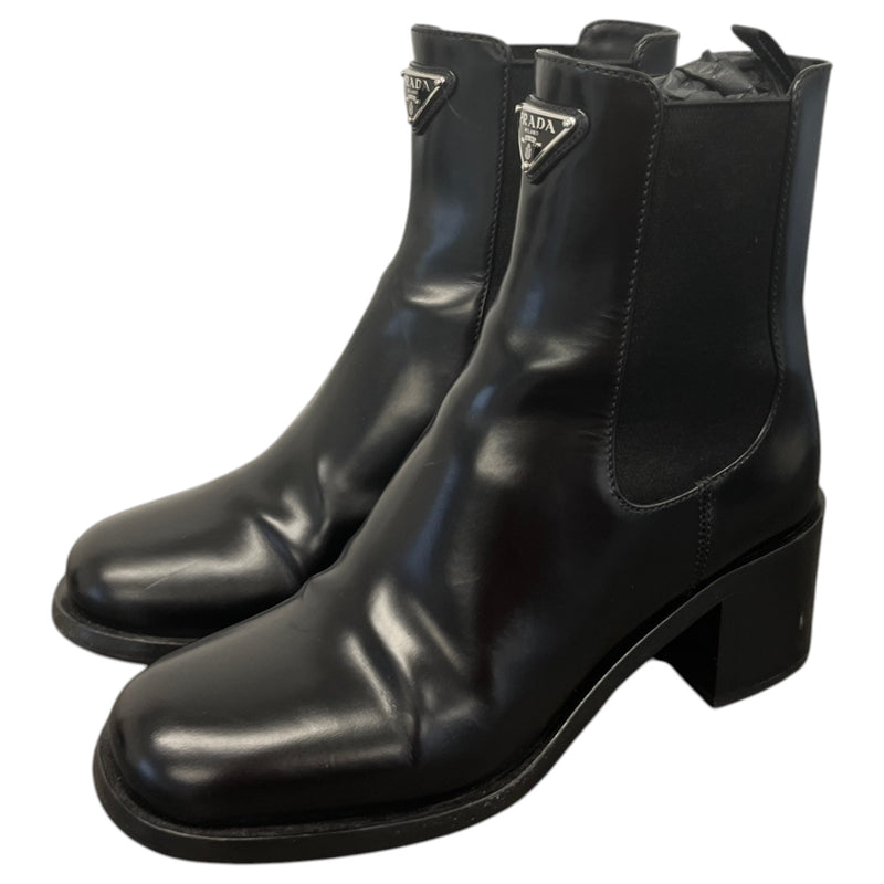 Women's Enameled Plaque Logo Boots Black Size UK 4 / EU 37