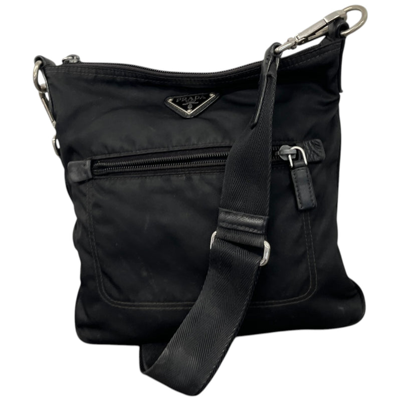 Men's Re Nylon Plaque Logo Messenger Bag Black