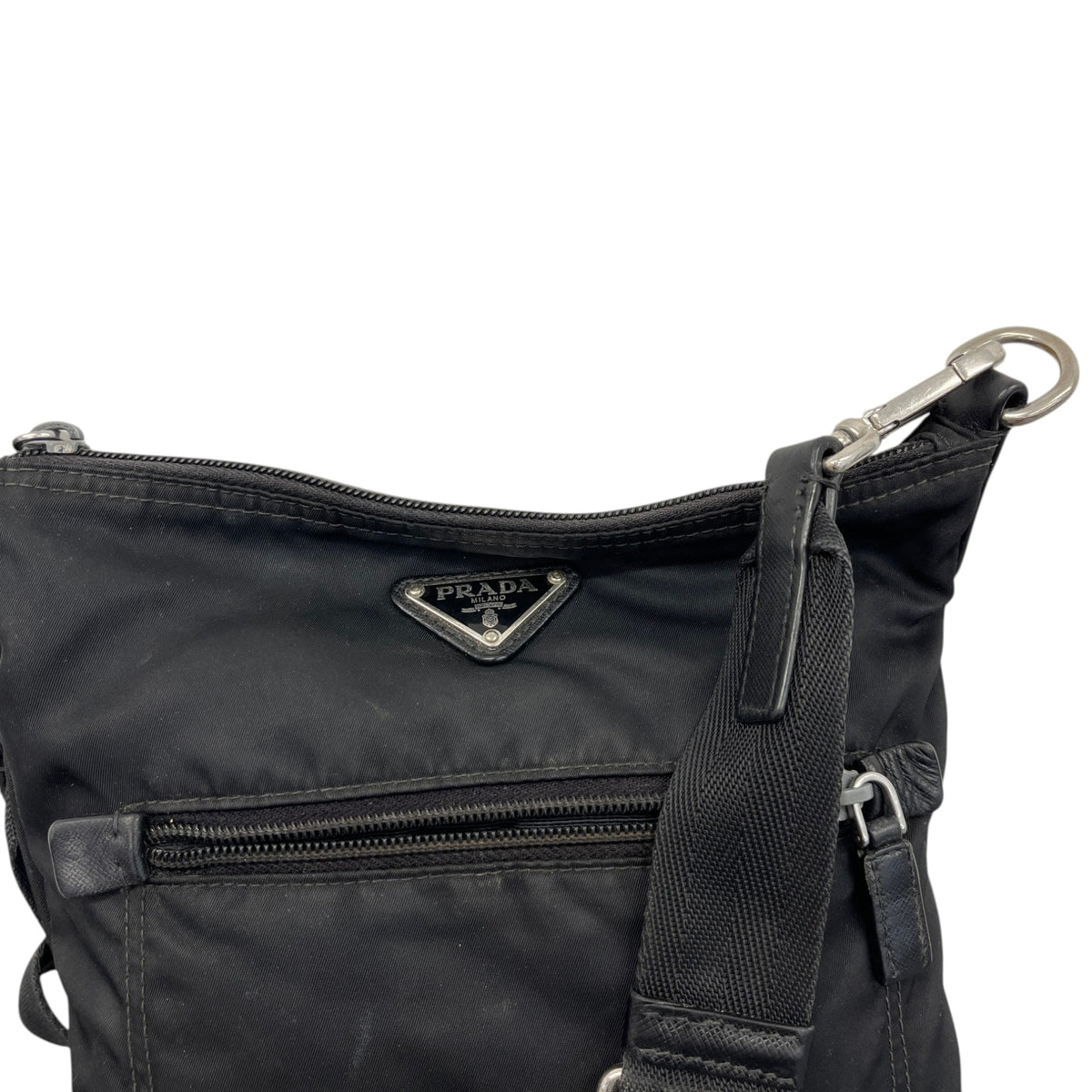 Men's Re Nylon Plaque Logo Messenger Bag Black - Photo 6