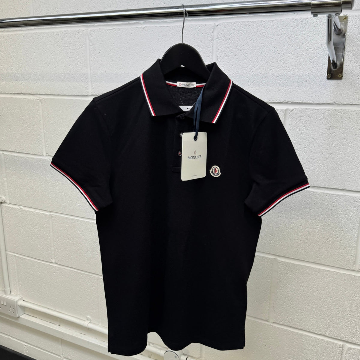 Men's Tricolour Logo Patch Polo Shirt Black Size S - Photo 11