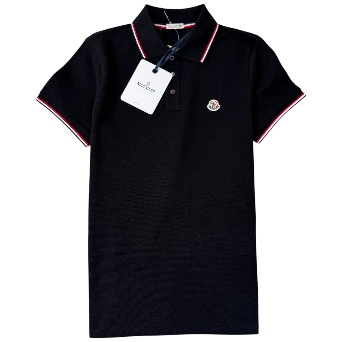 Men's Tricolour Logo Patch Polo Shirt Black Size S - Photo 1