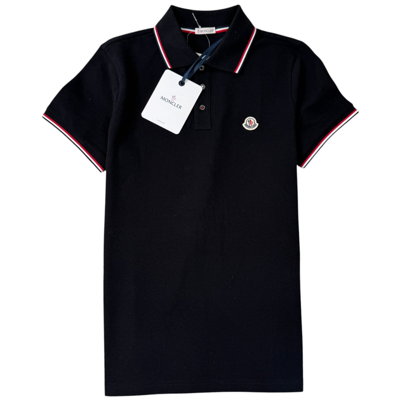 Men's Tricolour Logo Patch Polo Shirt Black Size S