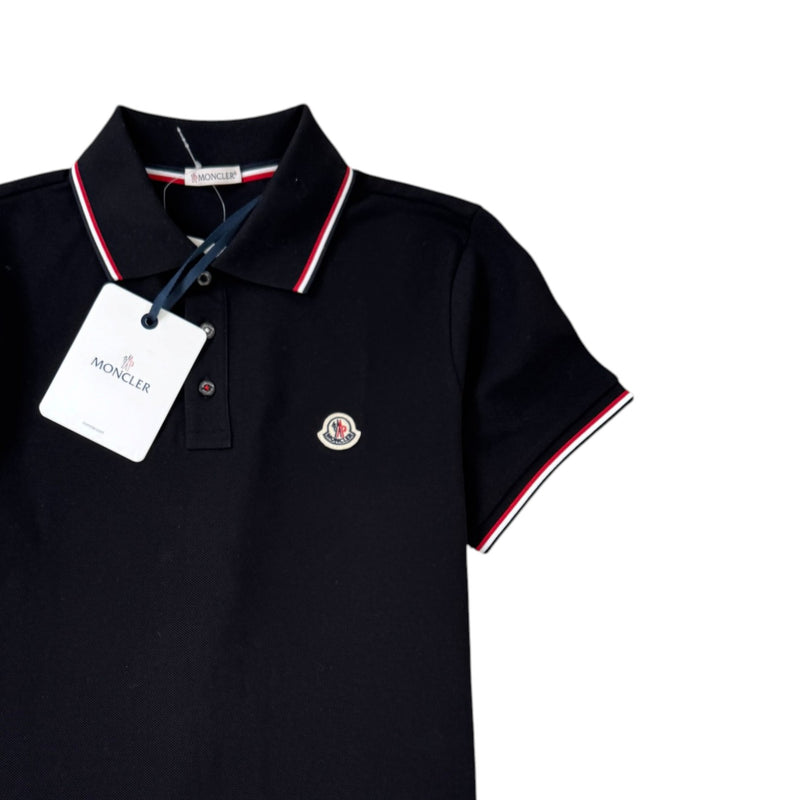 Men's Tricolour Logo Patch Polo Shirt Black Size S