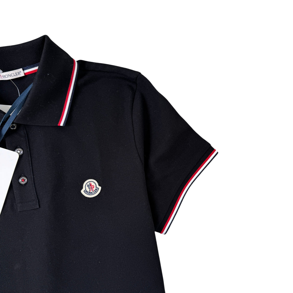 Men's Tricolour Logo Patch Polo Shirt Black Size S - Photo 5