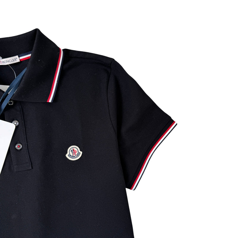 Men's Tricolour Logo Patch Polo Shirt Black Size S