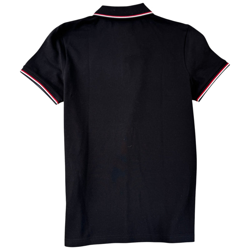 Men's Tricolour Logo Patch Polo Shirt Black Size S