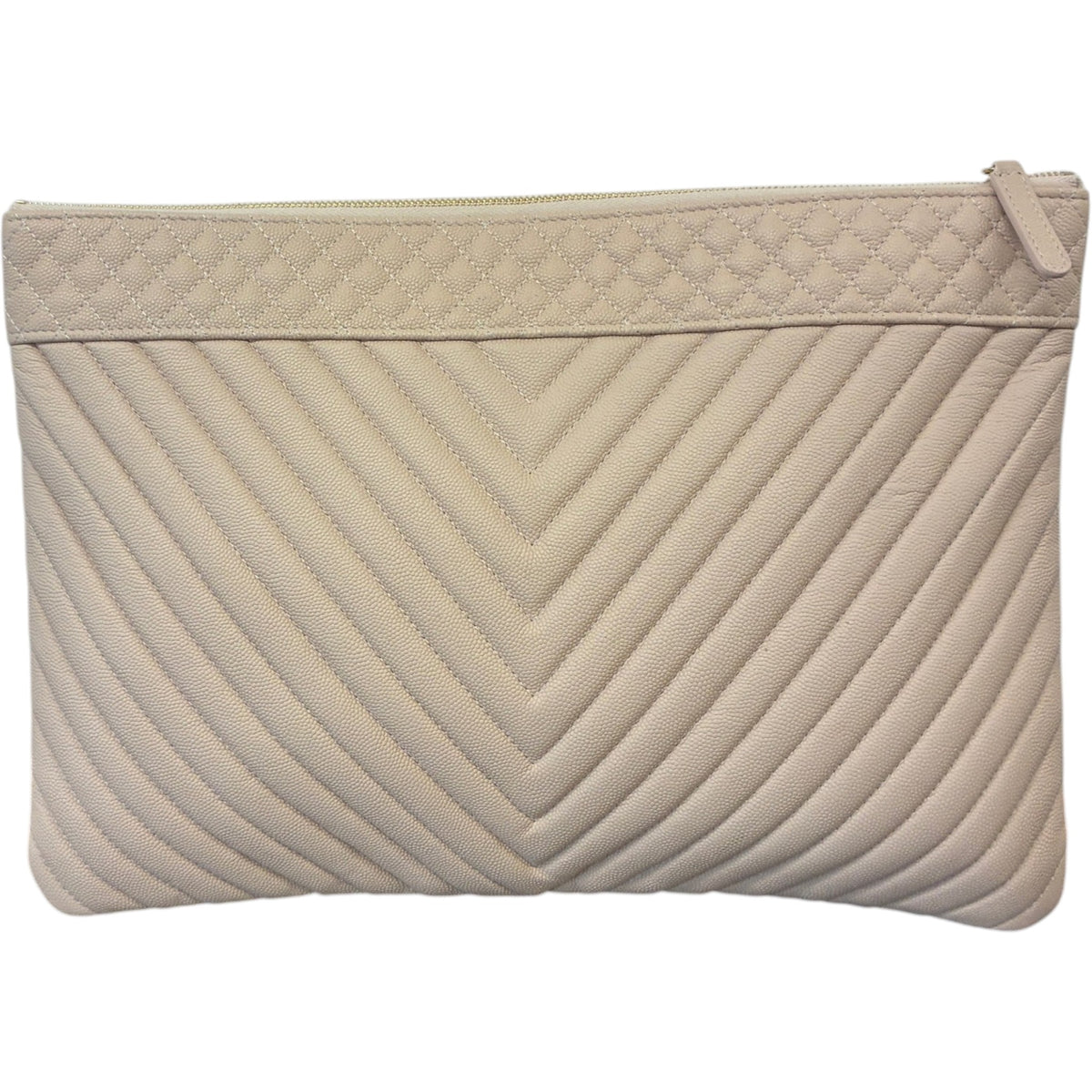 Women's Chevron Quilted Caviar Clutch Beige - Photo 4
