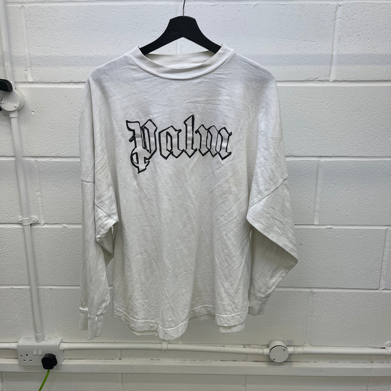Men's Logo Print Long Sleeve T-Shirt White Size S