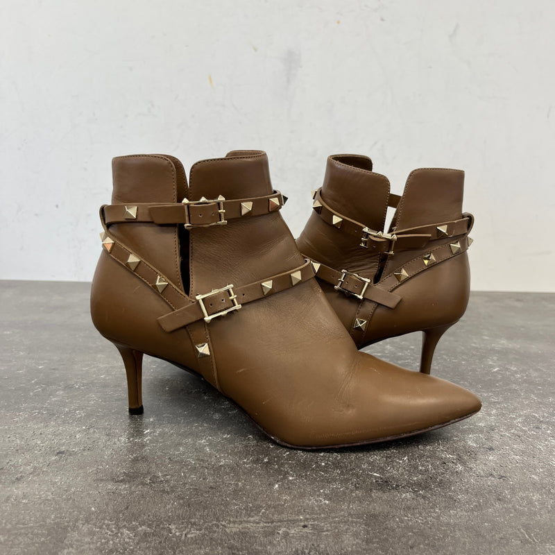 Women's Rockstud Bootie Heels Brown Size UK 5.5 / EU 38.5