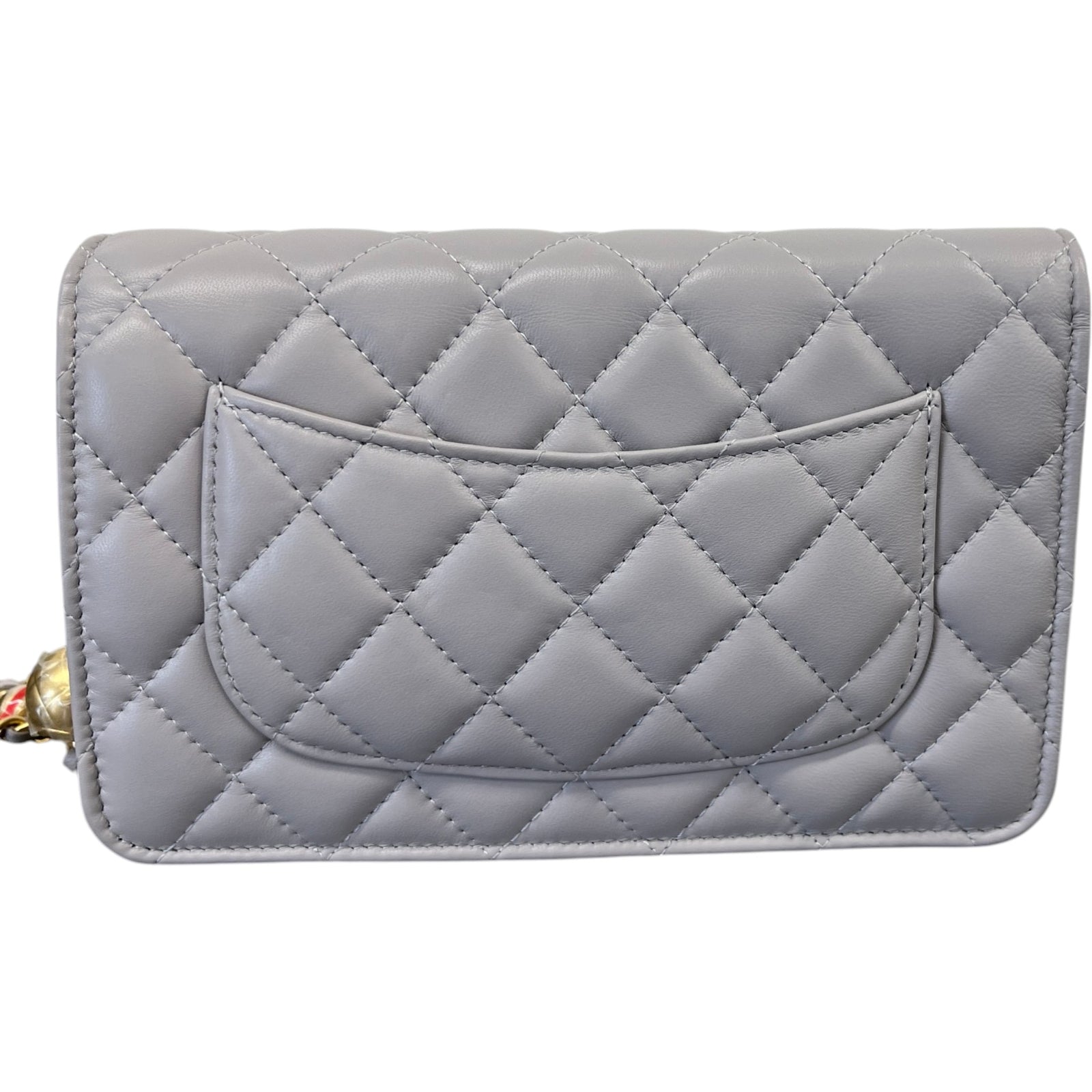 Women's Quilted Lambskin Pearl Crush Wallet On Chain Bag Grey - Photo 3