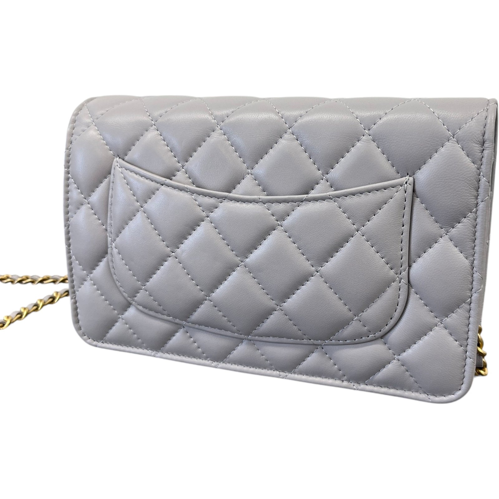Women's Quilted Lambskin Pearl Crush Wallet On Chain Bag Grey - Photo 9