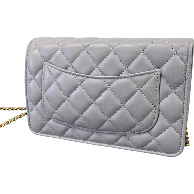 Women's Quilted Lambskin Pearl Crush Wallet On Chain Bag Grey