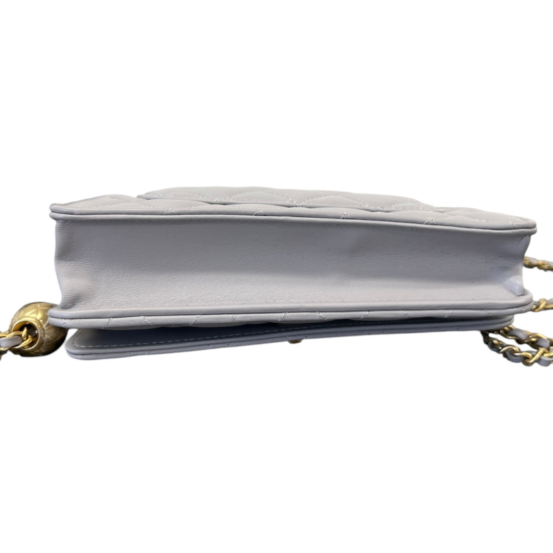 Women's Quilted Lambskin Pearl Crush Wallet On Chain Bag Grey
