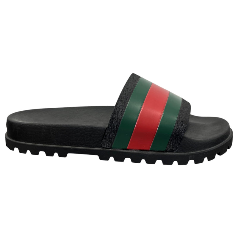 Men's Web Stripe Pool Slides Black Size UK 9 / EU 43