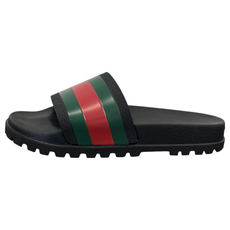 Men's Web Stripe Pool Slides Black Size UK 9 / EU 43