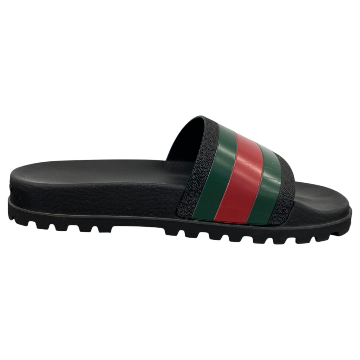 Men's Web Stripe Pool Slides Black Size UK 9 / EU 43 - Photo 4