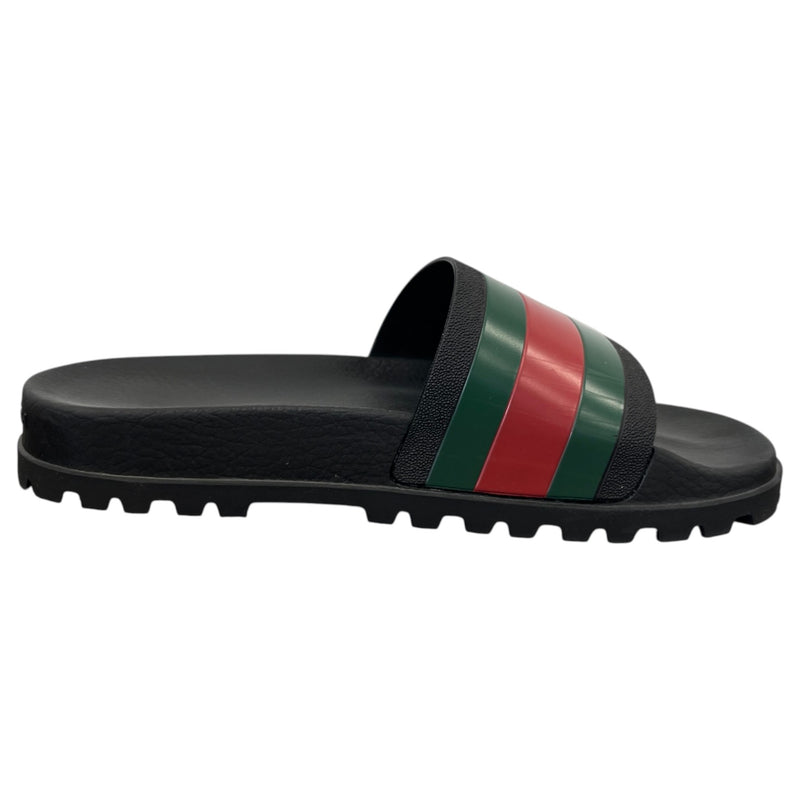 Men's Web Stripe Pool Slides Black Size UK 9 / EU 43