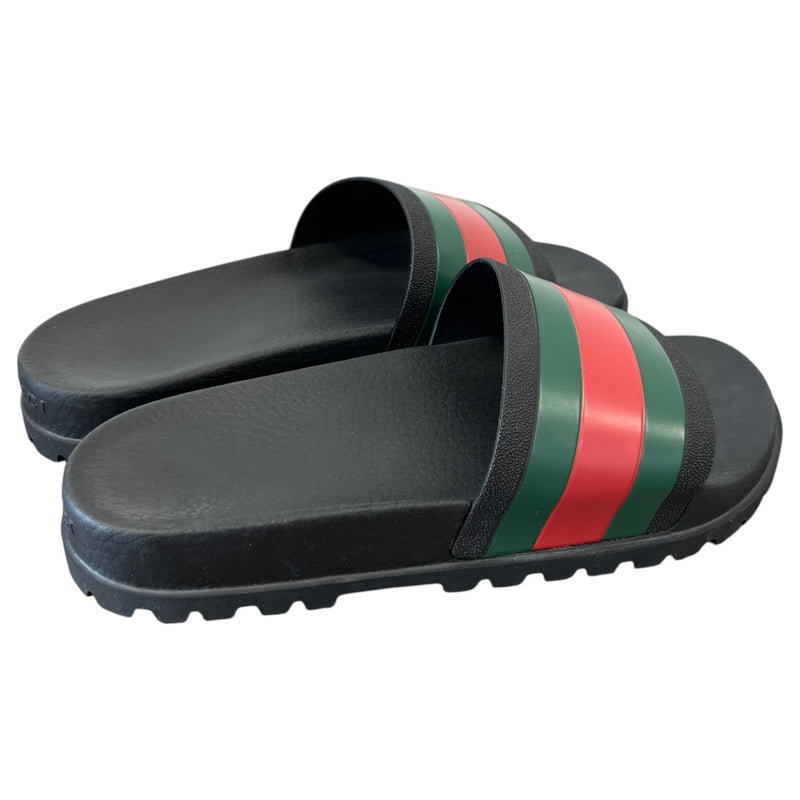 Men's Web Stripe Pool Slides Black Size UK 9 / EU 43